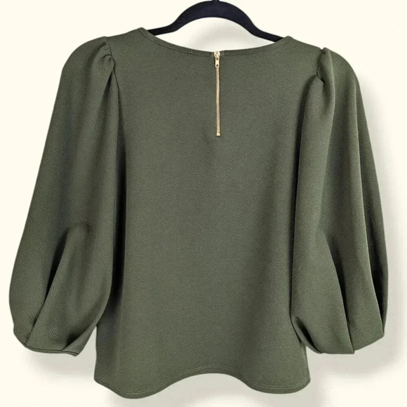 Green Envelope Puffy Sleeve Blouse - Picture 5 of 6